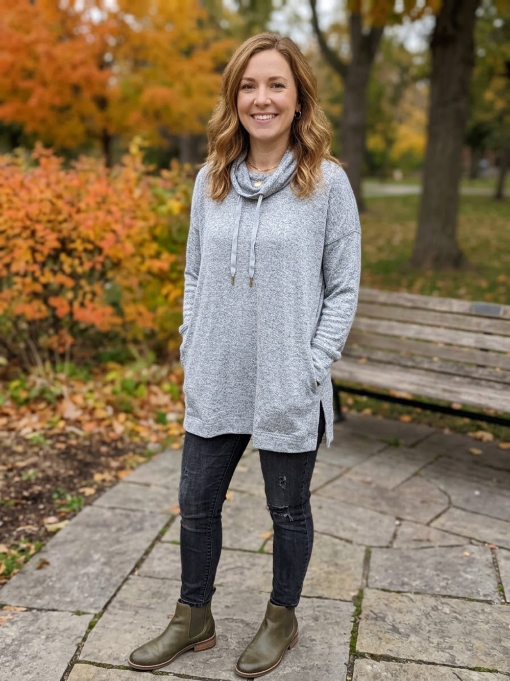 Old Navy Active Gray Cowl Neck Hooded Pullover Drawstring L